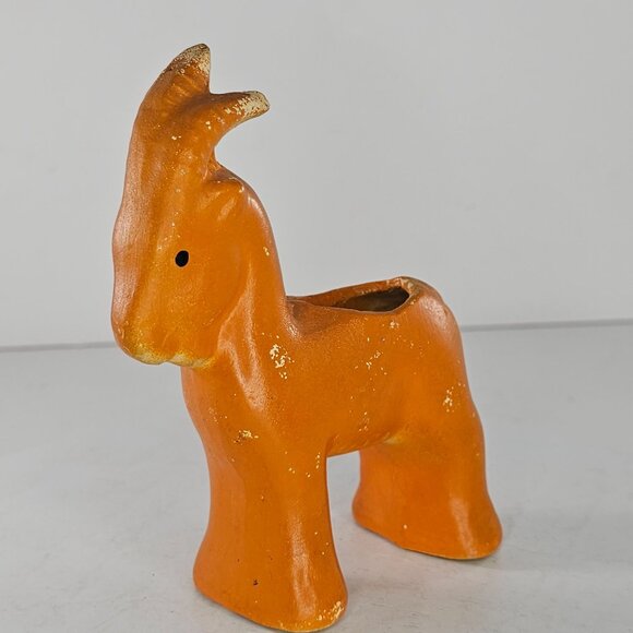 Shawnee Pottery Goat Ram Planter Orange USA - Picture 4 of 10